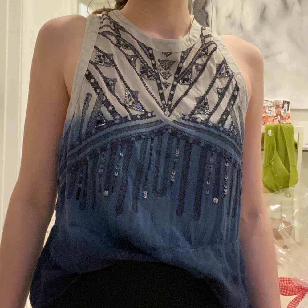 Blue and Beige Ombré Blouse